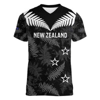 Custom New Zealand Silver Fern Football Women V-Neck T-Shirt Go Aotearoa Grunge Black - Polynesian Pride