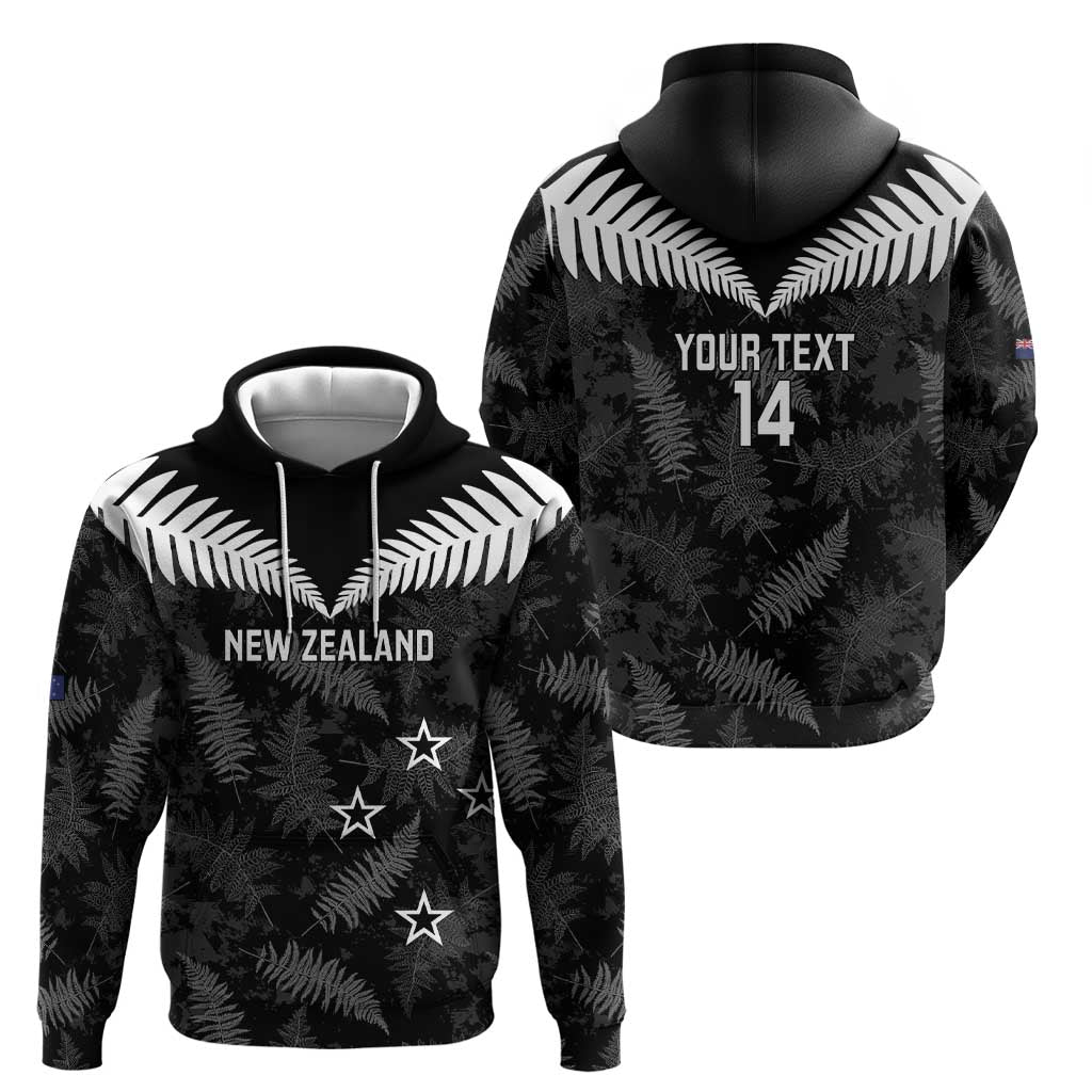 Custom New Zealand Silver Fern Football Zip Hoodie Go Aotearoa Grunge Black - Polynesian Pride