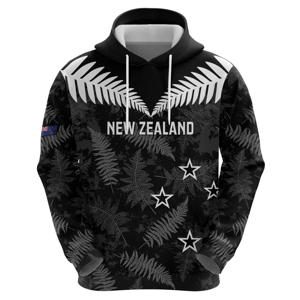 Custom New Zealand Silver Fern Football Zip Hoodie Go Aotearoa Grunge Black - Polynesian Pride