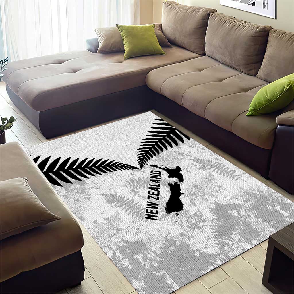 Custom New Zealand Silver Fern Football Area Rug Go Aotearoa Grunge White - Polynesian Pride