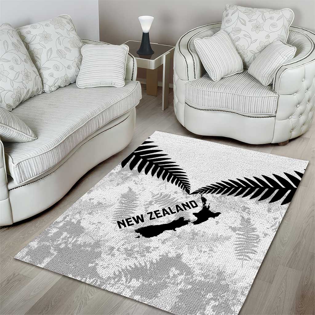 Custom New Zealand Silver Fern Football Area Rug Go Aotearoa Grunge White - Polynesian Pride