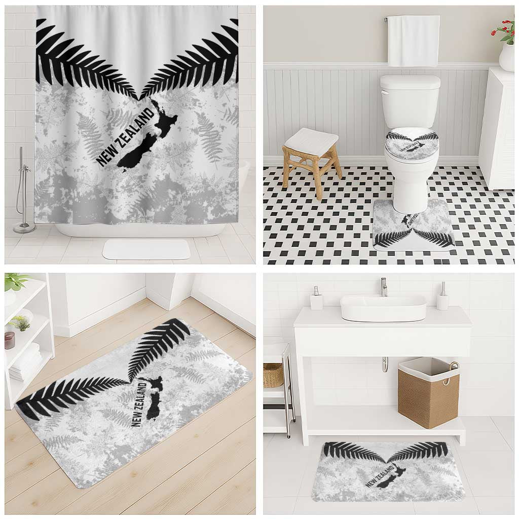 Custom New Zealand Silver Fern Football Bathroom Set Go Aotearoa Grunge White - Polynesian Pride
