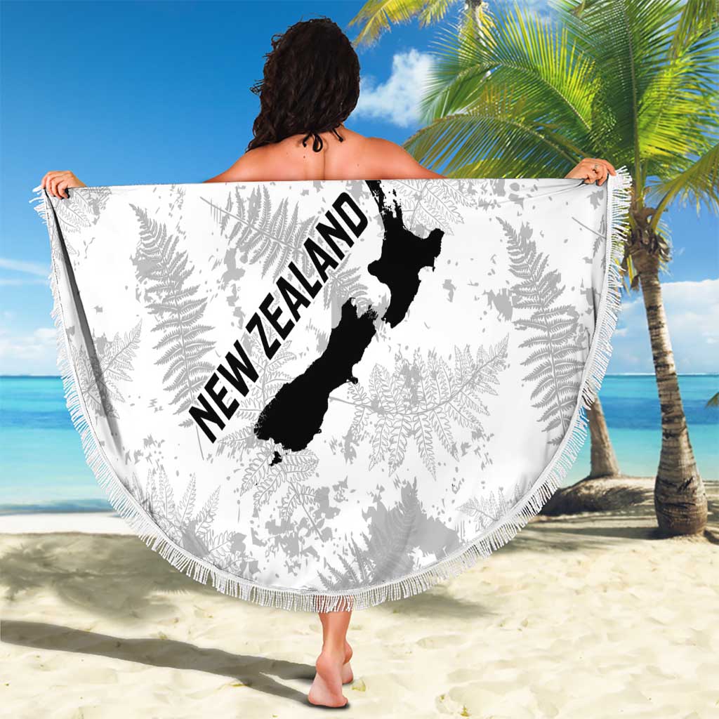Custom New Zealand Silver Fern Football Beach Blanket Go Aotearoa Grunge White - Polynesian Pride