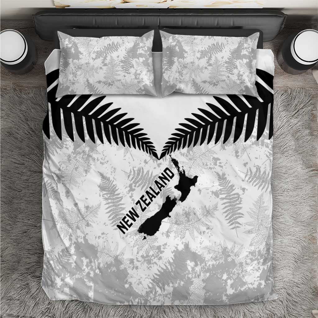 Custom New Zealand Silver Fern Football Bedding Set Go Aotearoa Grunge White - Polynesian Pride