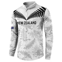 Custom New Zealand Silver Fern Football Button Sweatshirt Go Aotearoa Grunge White - Polynesian Pride