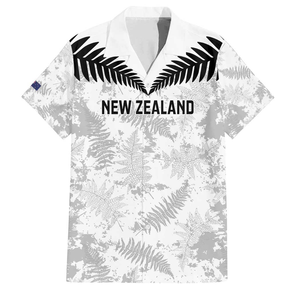 Custom New Zealand Silver Fern Football Family Matching Off Shoulder Short Dress and Hawaiian Shirt Go Aotearoa Grunge White - Polynesian Pride