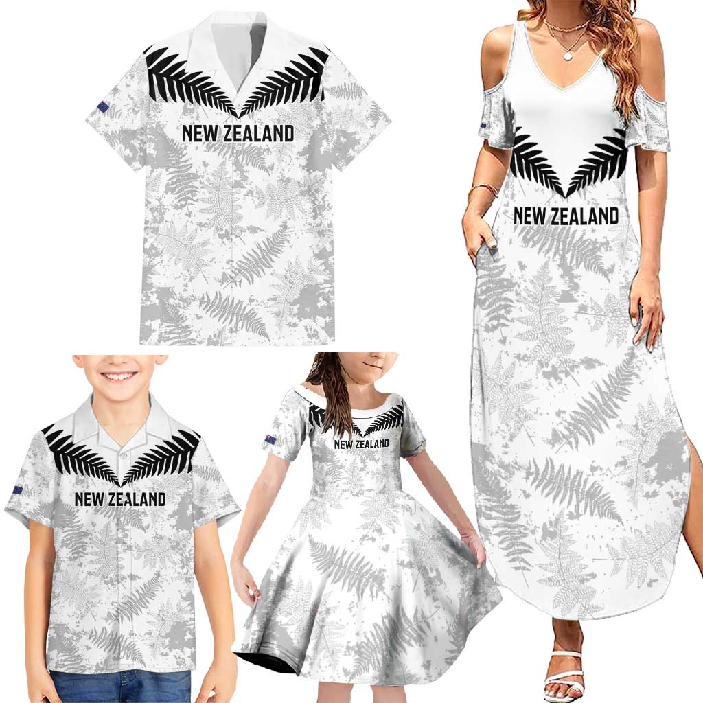Custom New Zealand Silver Fern Football Family Matching Summer Maxi Dress and Hawaiian Shirt Go Aotearoa Grunge White - Polynesian Pride