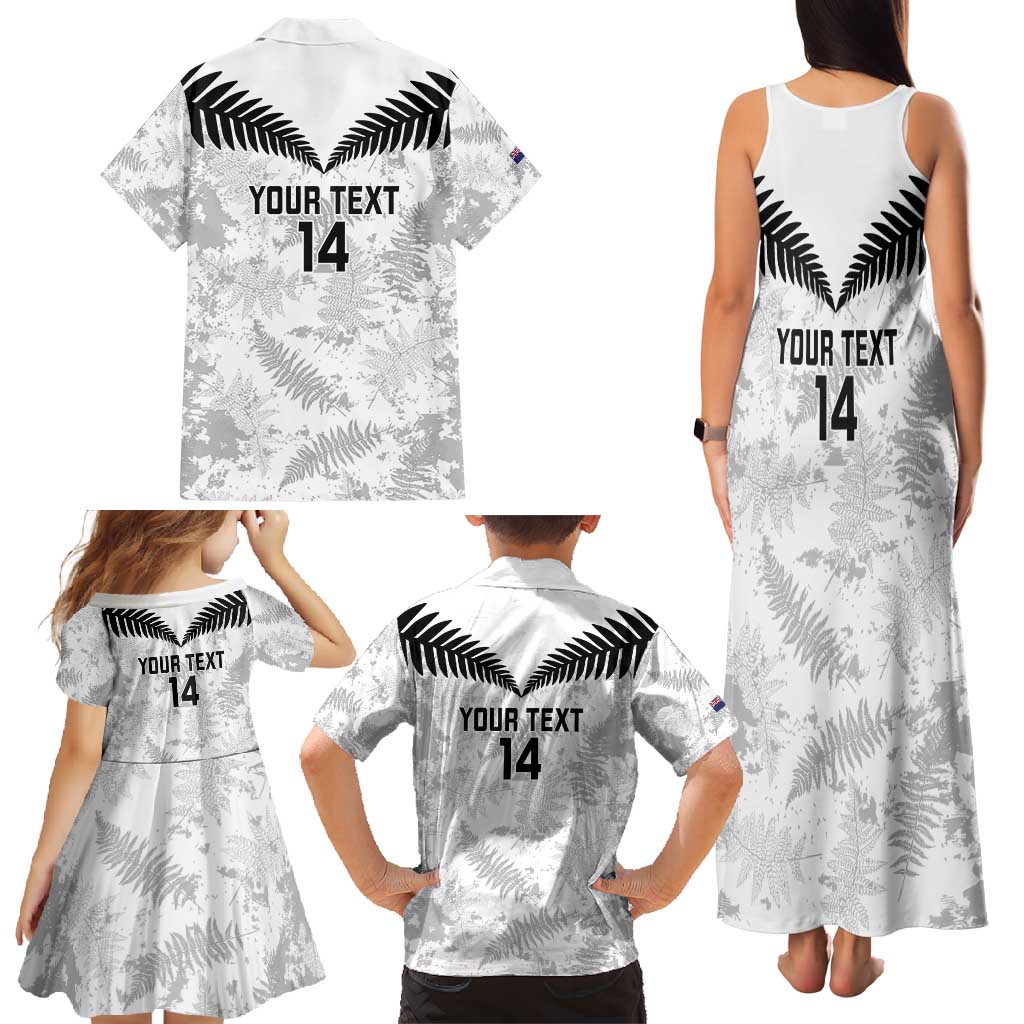 Custom New Zealand Silver Fern Football Family Matching Tank Maxi Dress and Hawaiian Shirt Go Aotearoa Grunge White - Polynesian Pride