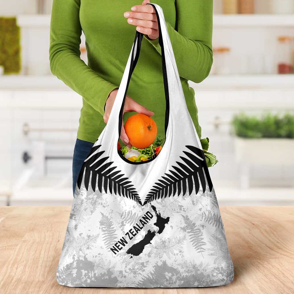 Custom New Zealand Silver Fern Football Grocery Bag Go Aotearoa Grunge White - Polynesian Pride