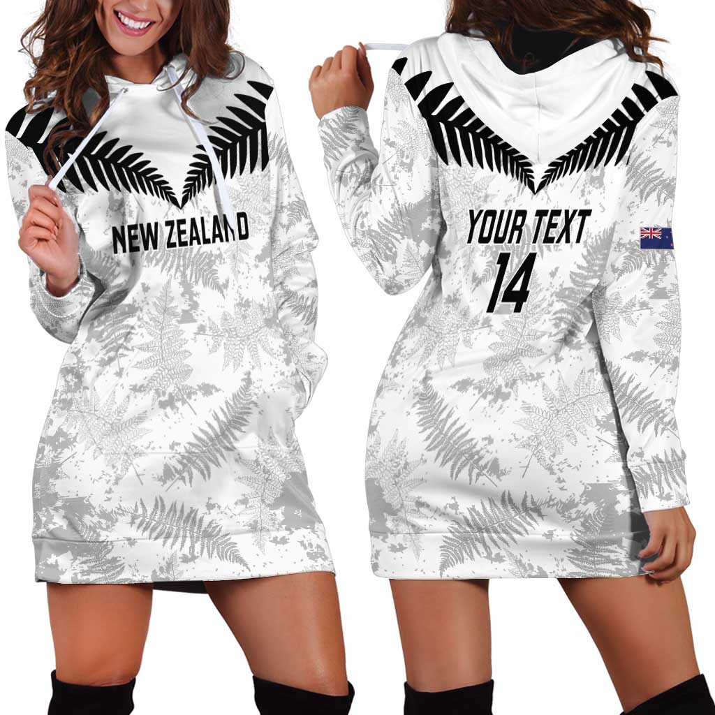 Custom New Zealand Silver Fern Football Hoodie Dress Go Aotearoa Grunge White - Polynesian Pride