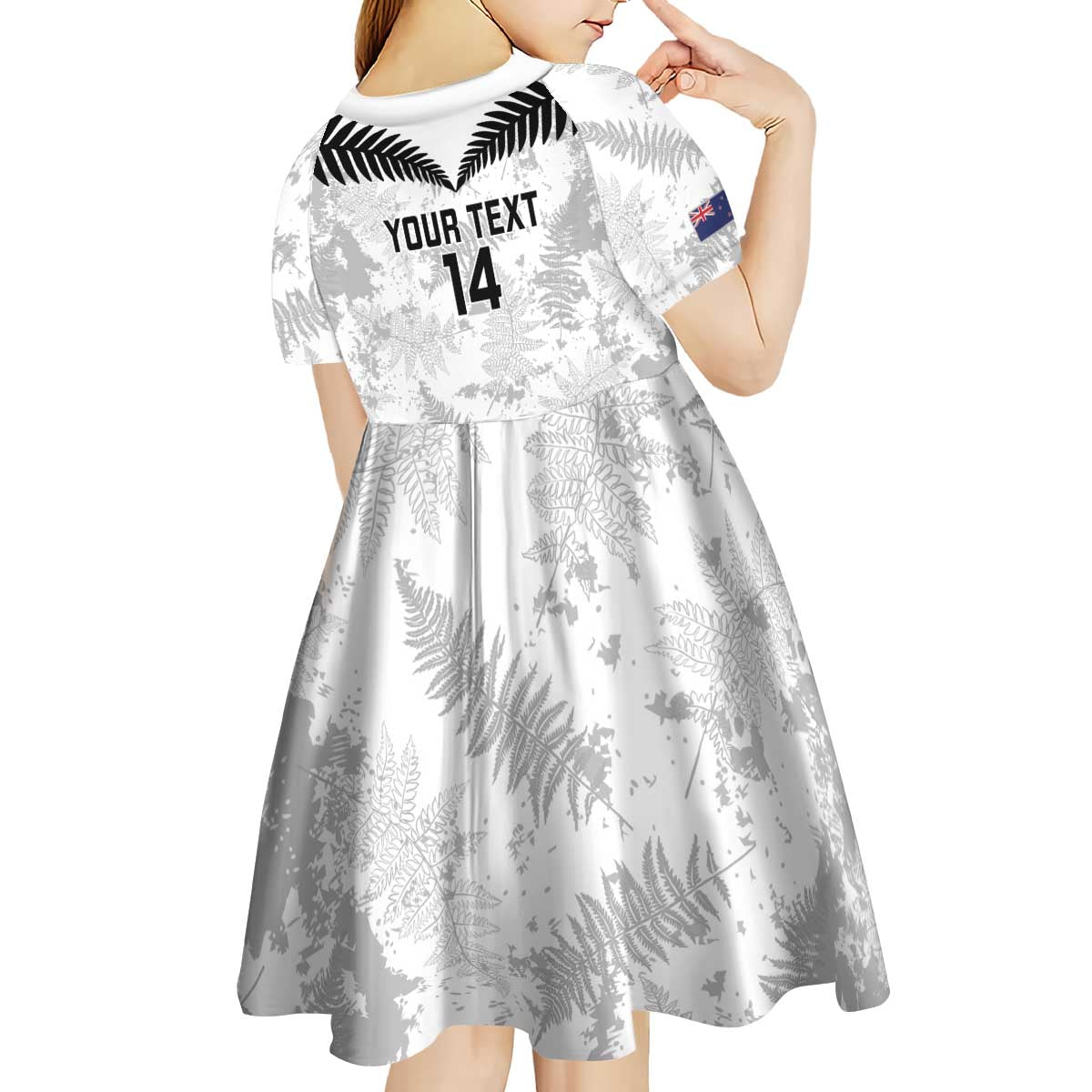 Custom New Zealand Silver Fern Football Kid Short Sleeve Dress Go Aotearoa Grunge White - Polynesian Pride