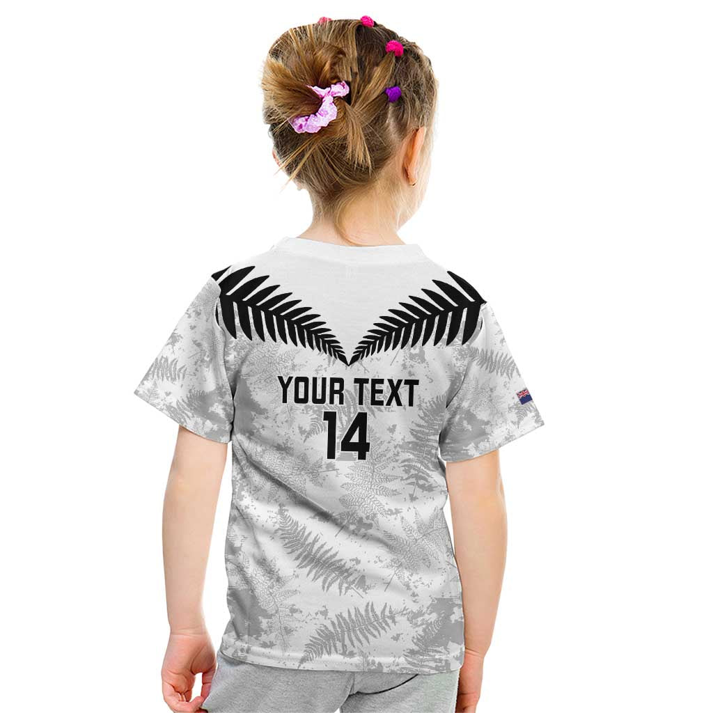 Custom New Zealand Silver Fern Football Kid T Shirt Go Aotearoa Grunge White - Polynesian Pride
