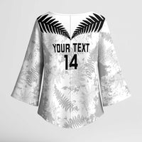 Custom New Zealand Silver Fern Football Kimono Sleeve Blouse Go Aotearoa Grunge White - Polynesian Pride