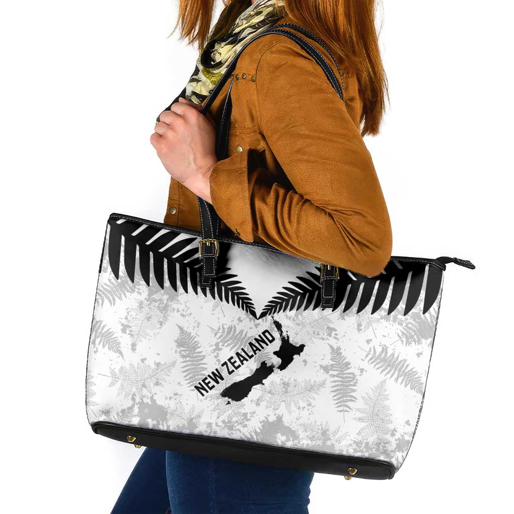 Custom New Zealand Silver Fern Football Leather Tote Bag Go Aotearoa Grunge White - Polynesian Pride