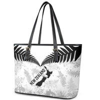 Custom New Zealand Silver Fern Football Leather Tote Bag Go Aotearoa Grunge White - Polynesian Pride