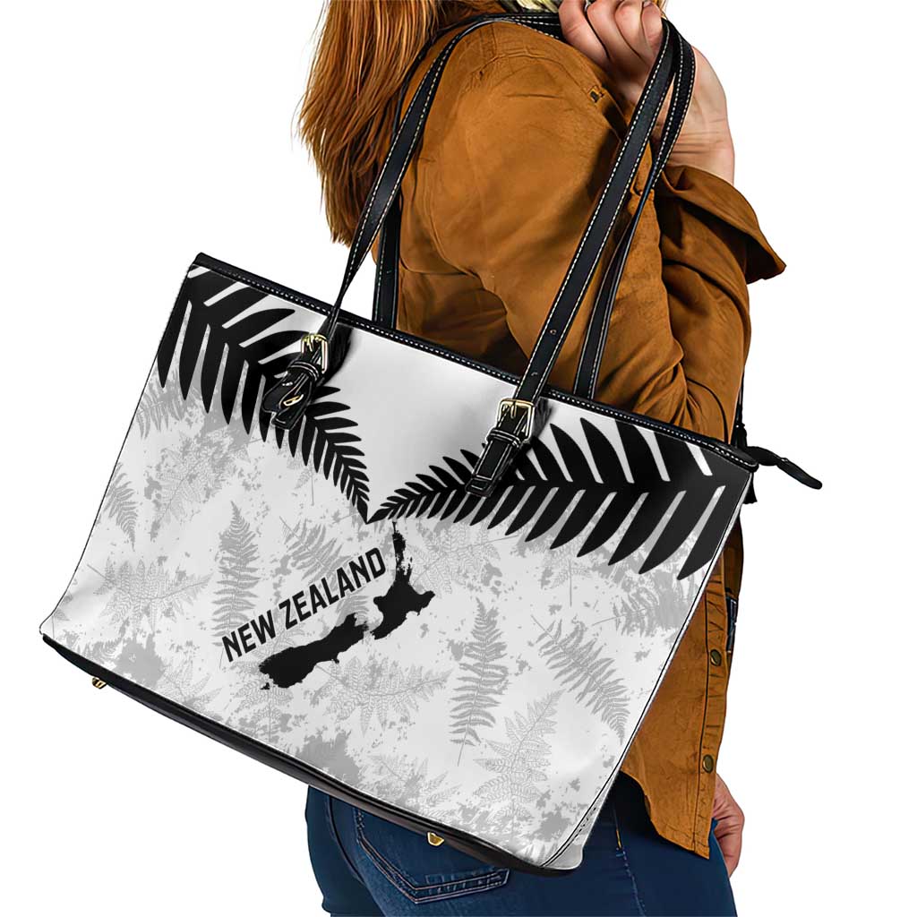 Custom New Zealand Silver Fern Football Leather Tote Bag Go Aotearoa Grunge White - Polynesian Pride