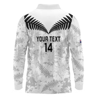Custom New Zealand Silver Fern Football Long Sleeve Polo Shirt Go Aotearoa Grunge White - Polynesian Pride