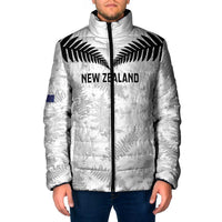 Custom New Zealand Silver Fern Football Padded Jacket Go Aotearoa Grunge White - Polynesian Pride