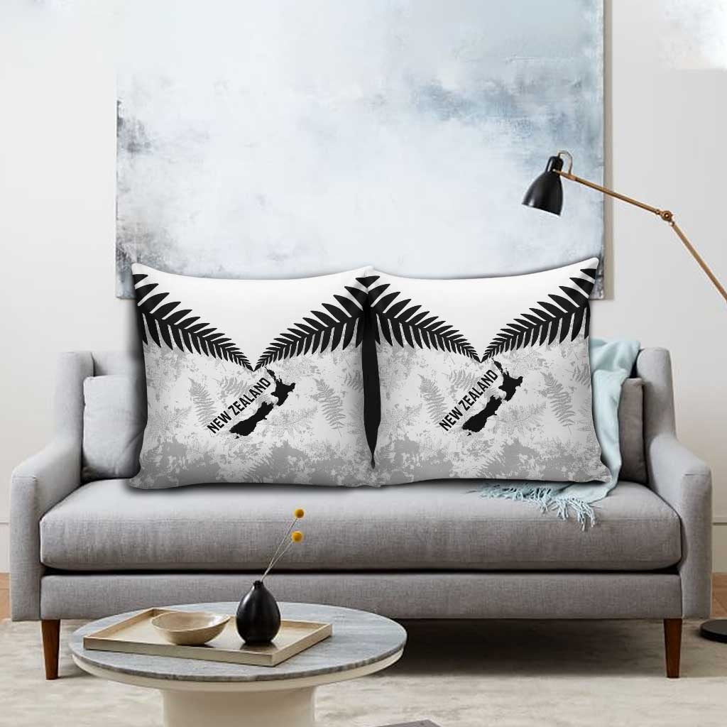 Custom New Zealand Silver Fern Football Pillow Cover Go Aotearoa Grunge White - Polynesian Pride