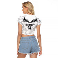 Custom New Zealand Silver Fern Football Raglan Cropped T Shirt Go Aotearoa Grunge White - Polynesian Pride