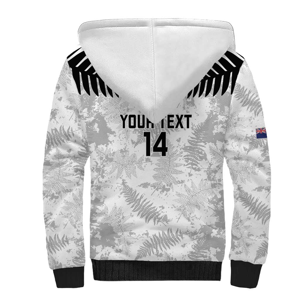 Custom New Zealand Silver Fern Football Sherpa Hoodie Go Aotearoa Grunge White - Polynesian Pride
