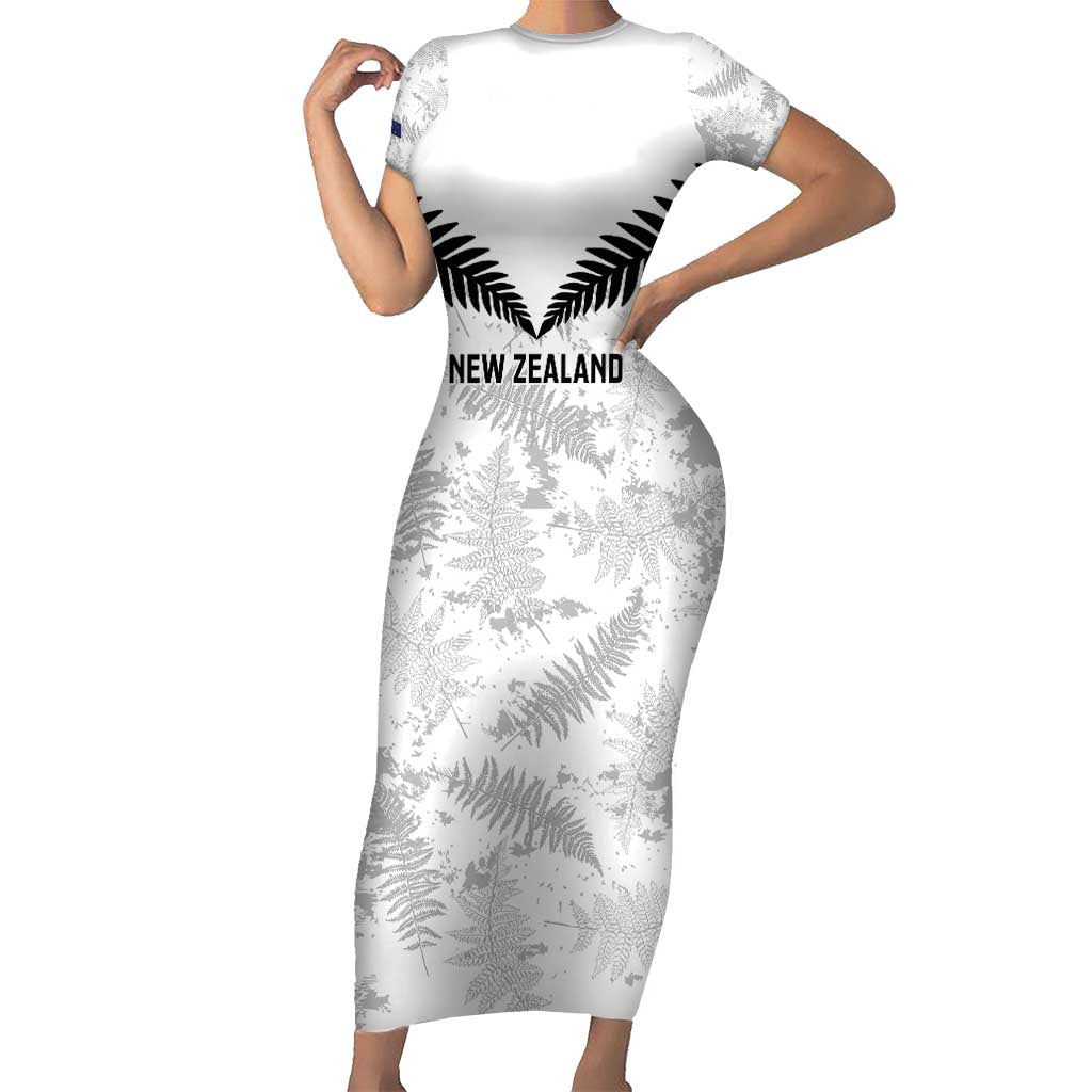 Custom New Zealand Silver Fern Football Short Sleeve Bodycon Dress Go Aotearoa Grunge White - Polynesian Pride