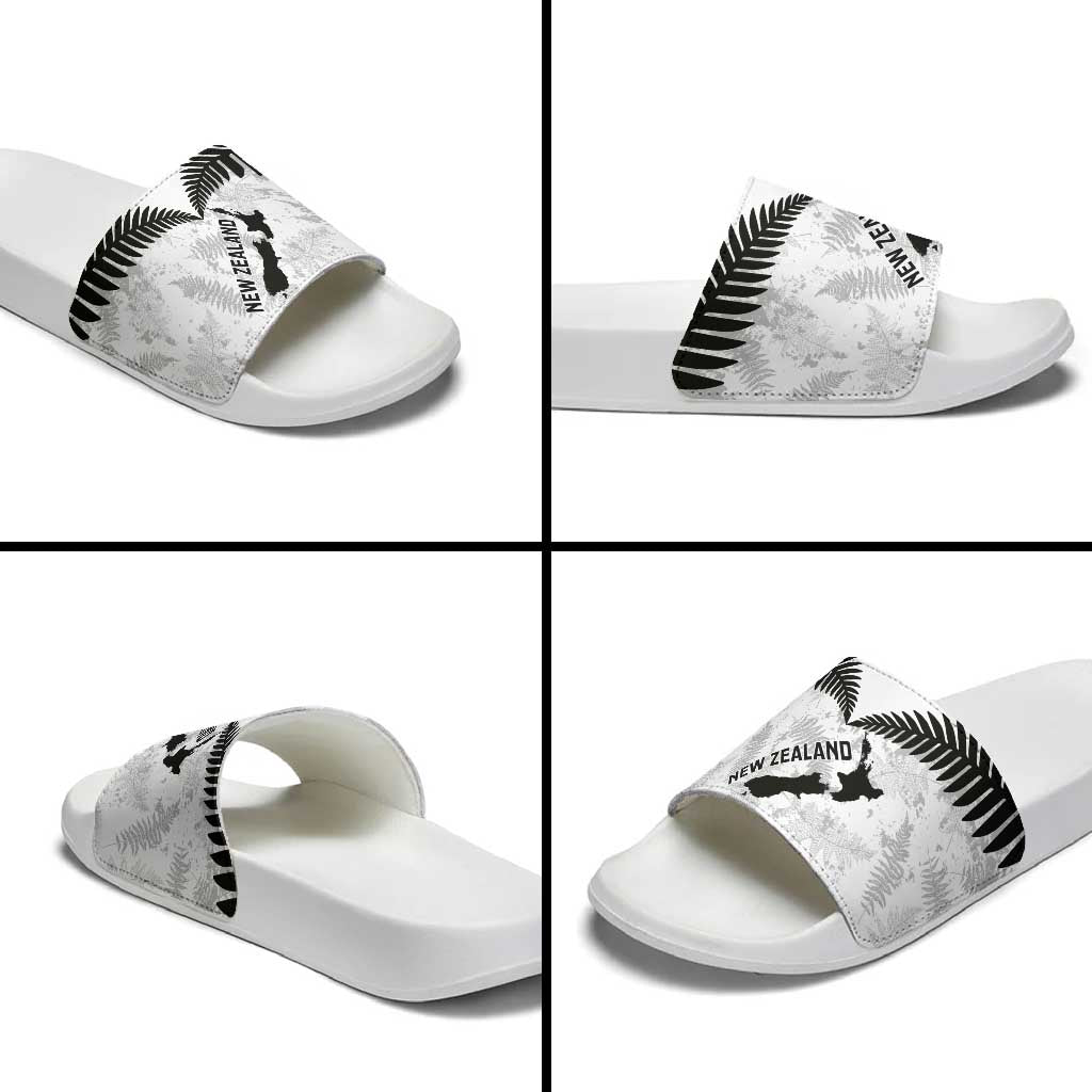 Custom New Zealand Silver Fern Football Slide Sandals Go Aotearoa Grunge White - Polynesian Pride