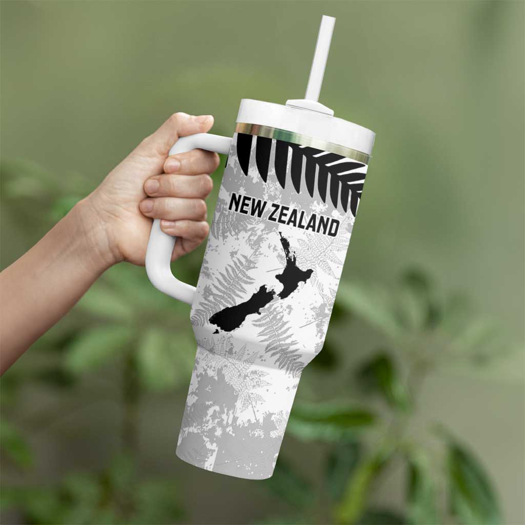 Custom New Zealand Silver Fern Football Tumbler With Handle Go Aotearoa Grunge White - Polynesian Pride