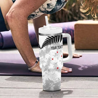 Custom New Zealand Silver Fern Football Tumbler With Handle Go Aotearoa Grunge White - Polynesian Pride