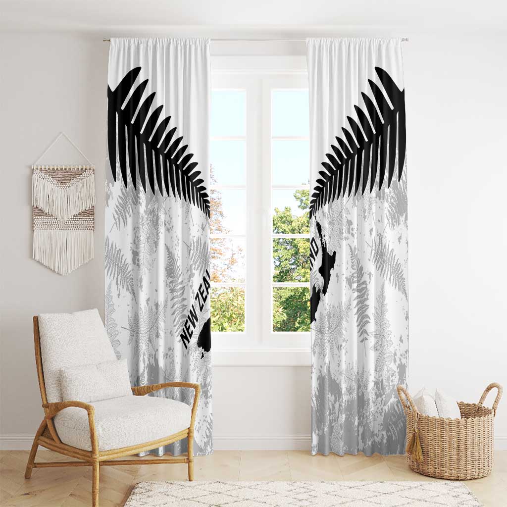 Custom New Zealand Silver Fern Football Window Curtain Go Aotearoa Grunge White - Polynesian Pride