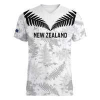 Custom New Zealand Silver Fern Football Women V-Neck T-Shirt Go Aotearoa Grunge White - Polynesian Pride