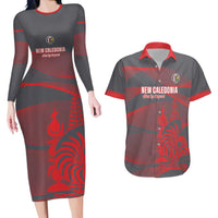 Custom New Caledonia Football Couples Matching Long Sleeve Bodycon Dress and Hawaiian Shirt Allez Les Cagous Grey Version - Polynesian Pride