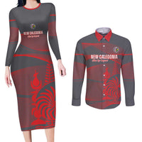 Custom New Caledonia Football Couples Matching Long Sleeve Bodycon Dress and Long Sleeve Button Shirt Allez Les Cagous Grey Version - Polynesian Pride