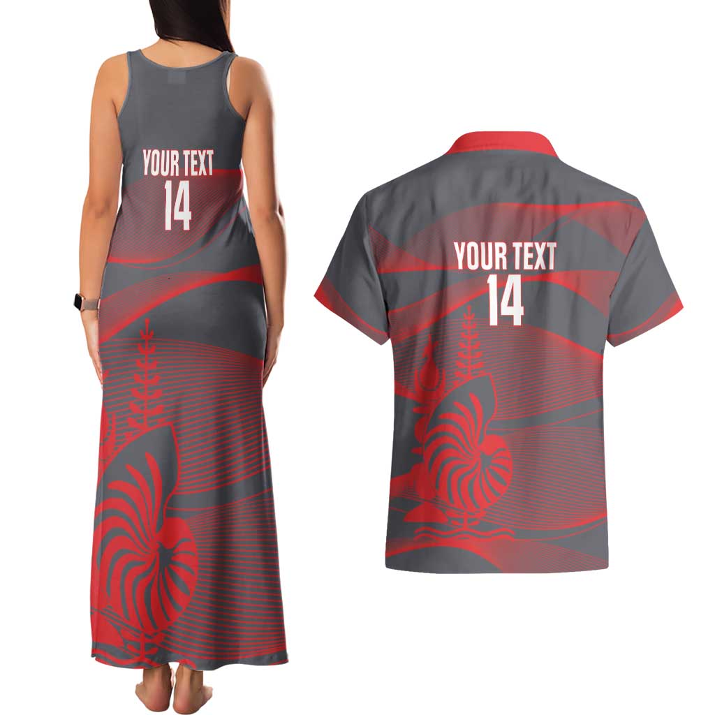 Custom New Caledonia Football Couples Matching Tank Maxi Dress and Hawaiian Shirt Allez Les Cagous Grey Version - Polynesian Pride
