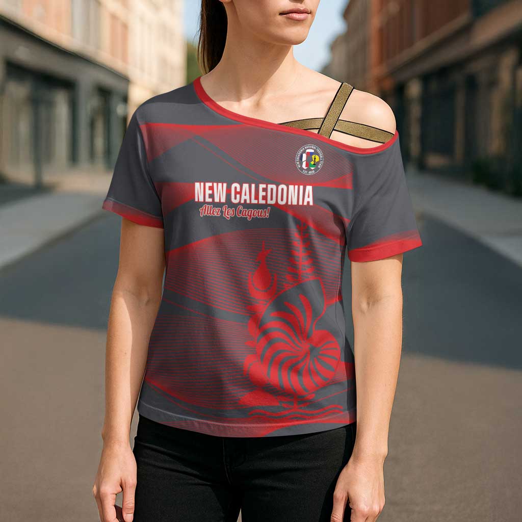 Custom New Caledonia Football Cross Shoulder Shirt Allez Les Cagous Grey Version - Polynesian Pride