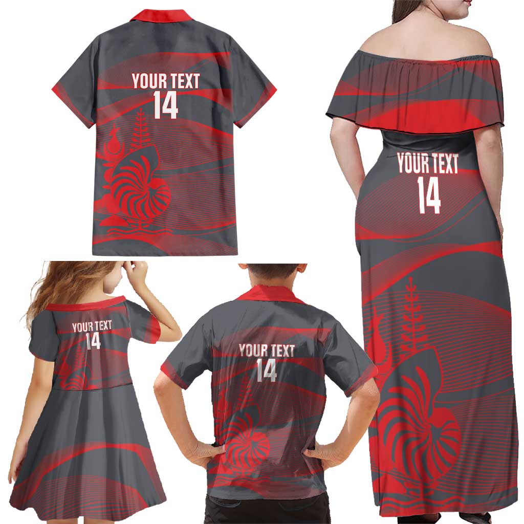 Custom New Caledonia Football Family Matching Off Shoulder Maxi Dress and Hawaiian Shirt Allez Les Cagous Grey Version - Polynesian Pride