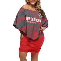 Custom New Caledonia Football Family Matching Off Shoulder Short Dress and Hawaiian Shirt Allez Les Cagous Grey Version - Polynesian Pride