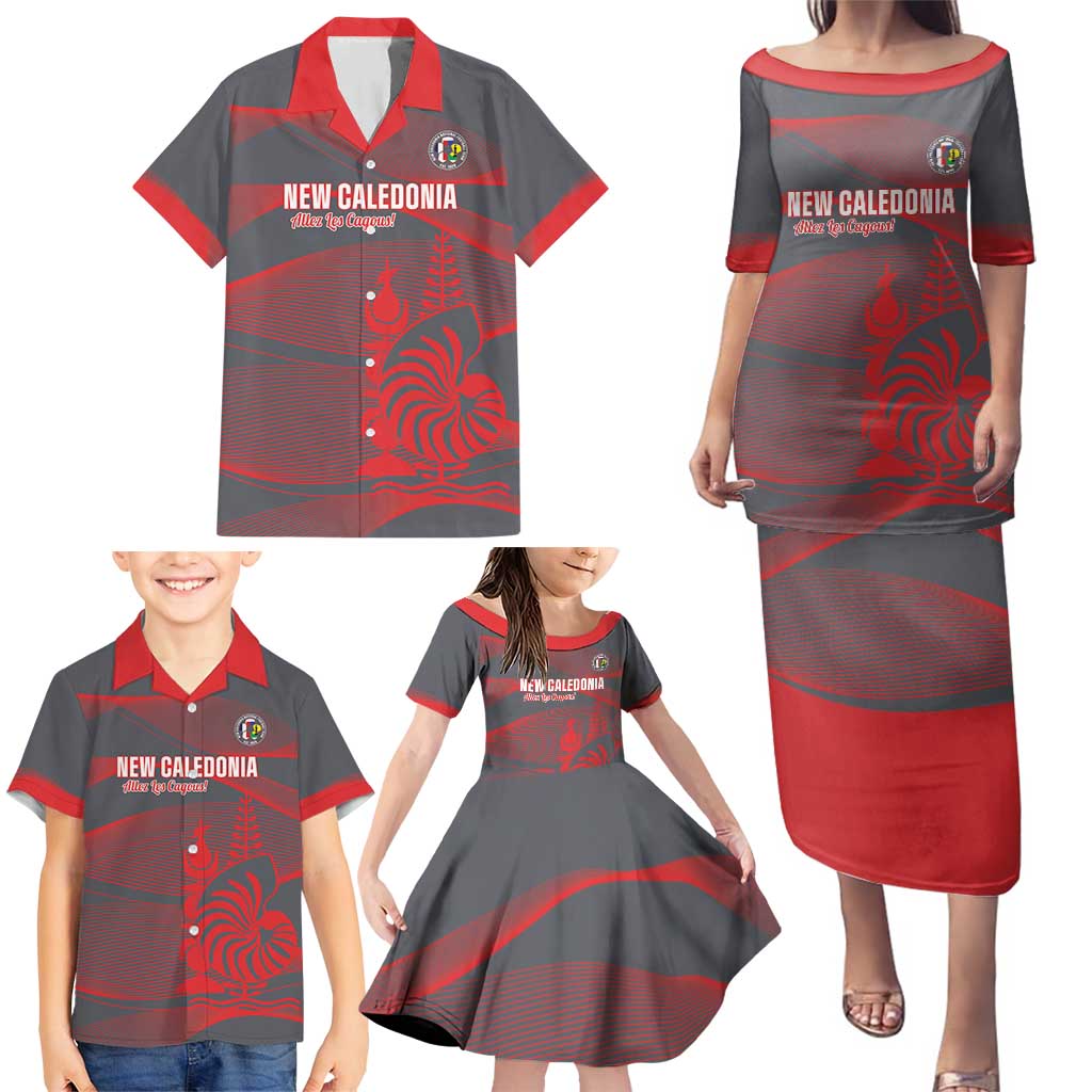 Custom New Caledonia Football Family Matching Puletasi and Hawaiian Shirt Allez Les Cagous Grey Version - Polynesian Pride