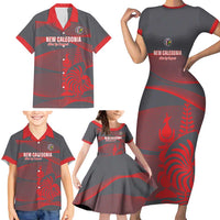 Custom New Caledonia Football Family Matching Short Sleeve Bodycon Dress and Hawaiian Shirt Allez Les Cagous Grey Version - Polynesian Pride