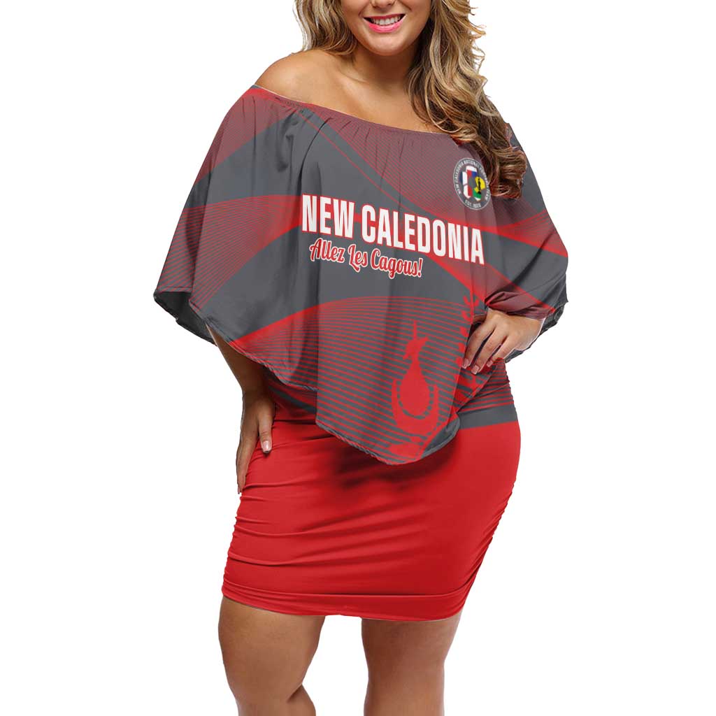 Custom New Caledonia Football Off Shoulder Short Dress Allez Les Cagous Grey Version - Polynesian Pride