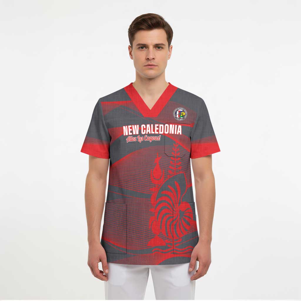 Custom New Caledonia Football Scrub Top Allez Les Cagous Grey Version - Polynesian Pride