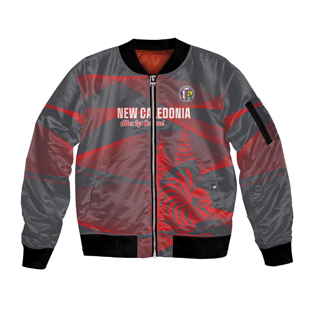 Custom New Caledonia Football Sleeve Zip Bomber Jacket Allez Les Cagous Grey Version - Polynesian Pride