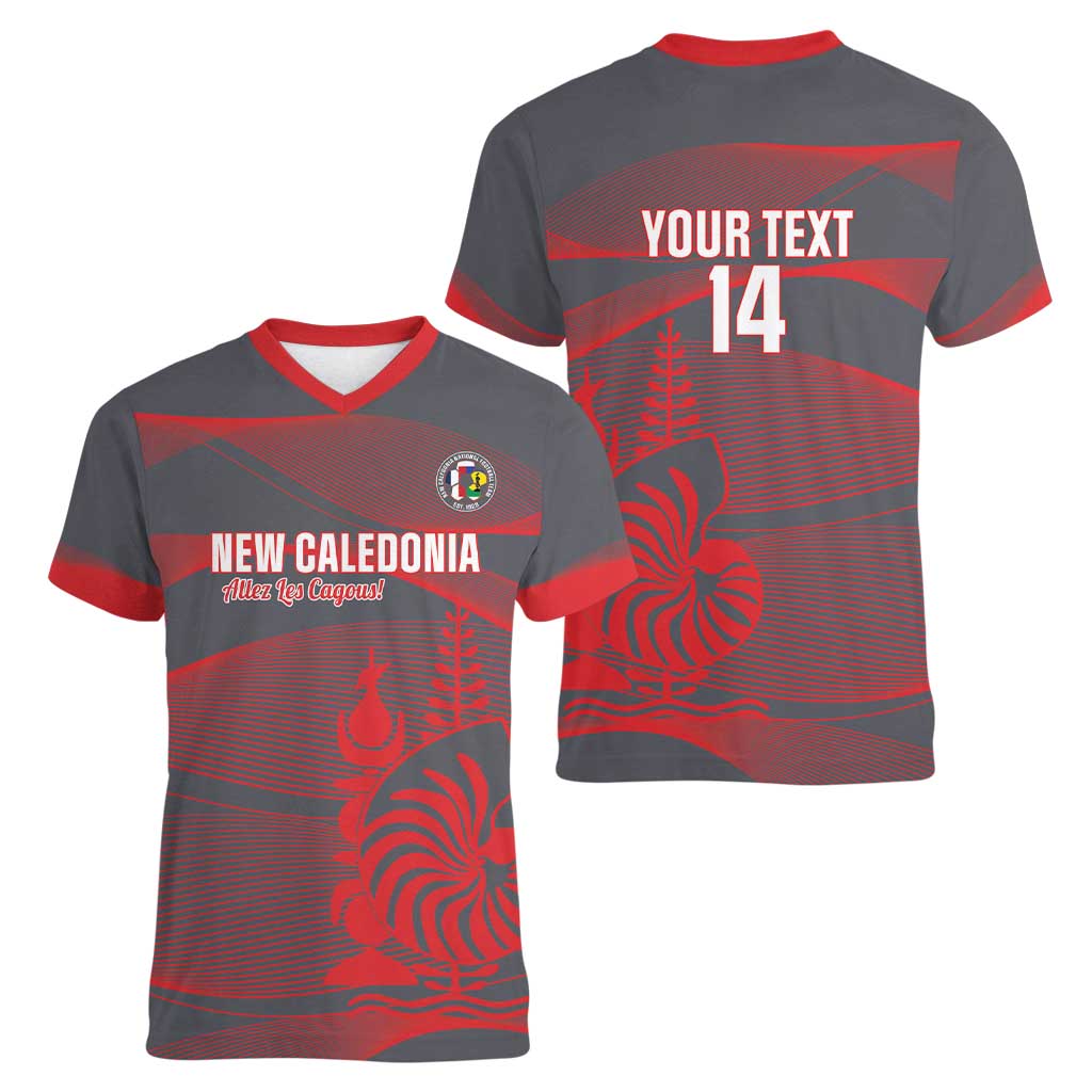 Custom New Caledonia Football Women V-Neck T-Shirt Allez Les Cagous Grey Version - Polynesian Pride