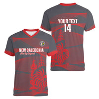 Custom New Caledonia Football Women V-Neck T-Shirt Allez Les Cagous Grey Version - Polynesian Pride