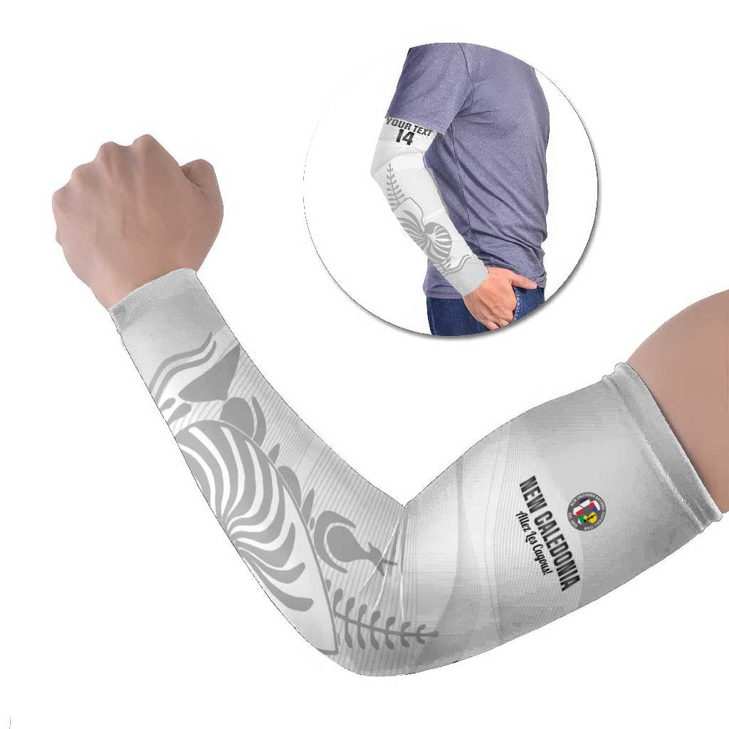 Custom New Caledonia Football Arm Sleeves Allez Les Cagous White Version - Polynesian Pride