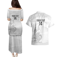 Custom New Caledonia Football Couples Matching Puletasi and Hawaiian Shirt Allez Les Cagous White Version - Polynesian Pride