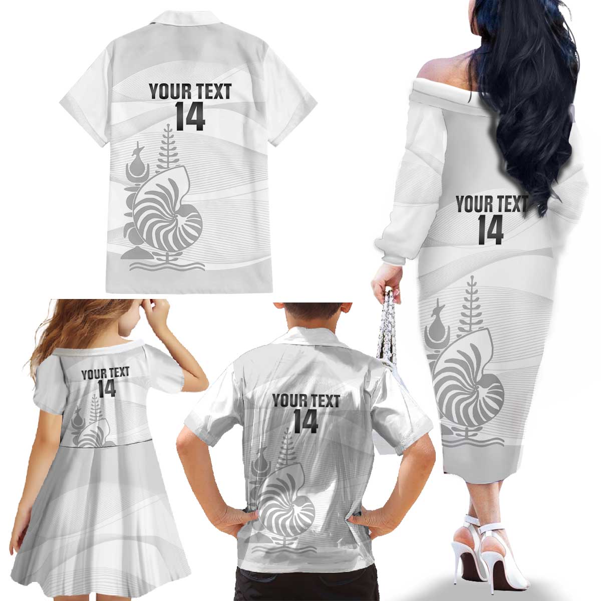 Custom New Caledonia Football Family Matching Off The Shoulder Long Sleeve Dress and Hawaiian Shirt Allez Les Cagous White Version - Polynesian Pride