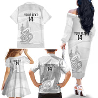 Custom New Caledonia Football Family Matching Off The Shoulder Long Sleeve Dress and Hawaiian Shirt Allez Les Cagous White Version - Polynesian Pride