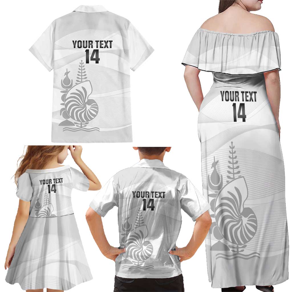 Custom New Caledonia Football Family Matching Off Shoulder Maxi Dress and Hawaiian Shirt Allez Les Cagous White Version - Polynesian Pride