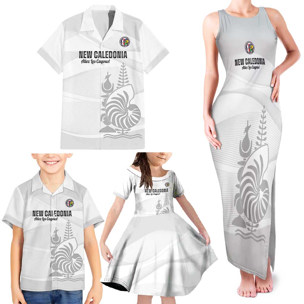 Custom New Caledonia Football Family Matching Tank Maxi Dress and Hawaiian Shirt Allez Les Cagous White Version - Polynesian Pride